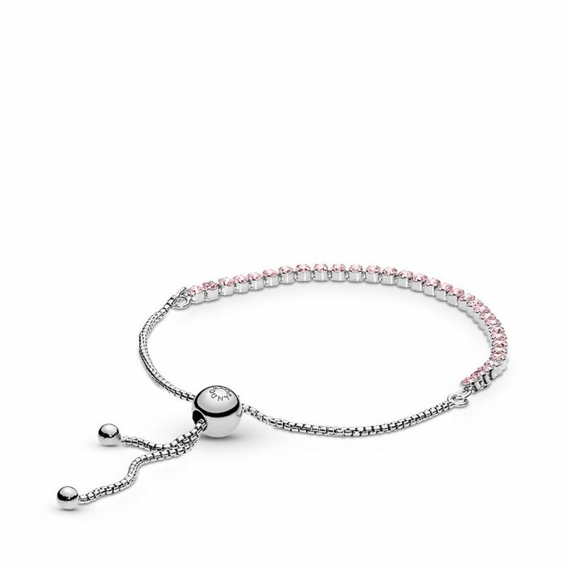 Pandora Pink Sparkling Strand Bracelet - Sterling Silver/Silicone/Pink/Cubic Zirconia - Canada | ZR2